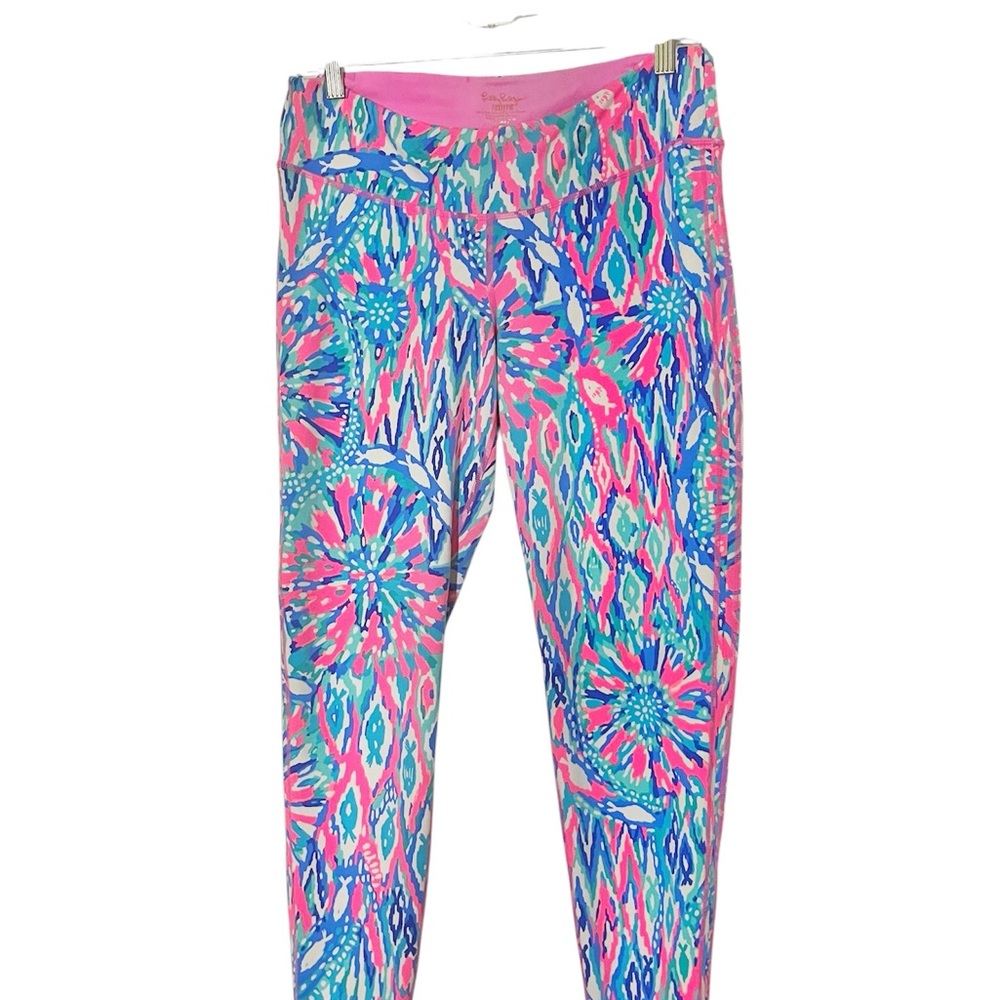 Lilly‎ Pulitzer Luxletic Pink and Blue Patterned Leggings Sz L